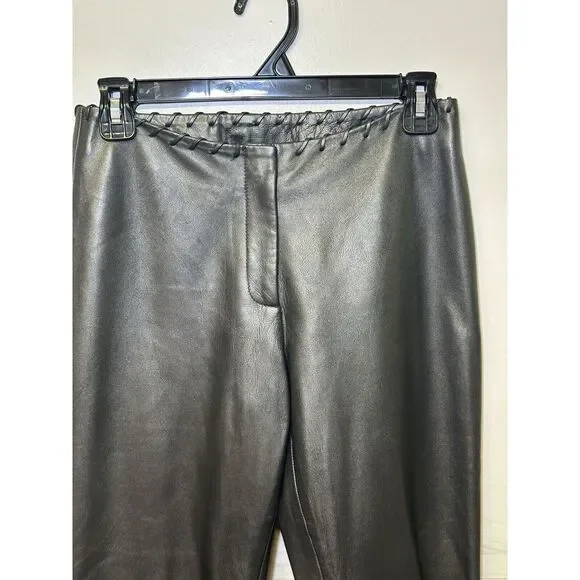 Cache Leather Pants Women's Size 2 Metallic Gray Lined Y2K Vintage - Picture 2 of 9